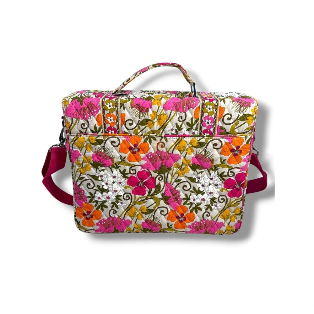 Vera Bradley Tea Garden Quilted Floral Laptop Messenger Bag Boho Retro Crossbody